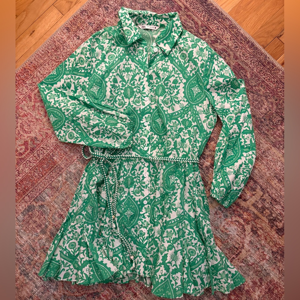 Zara Emerald and White Floral Dress